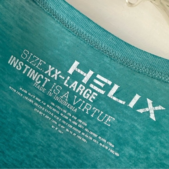 Helix Men's Short Sleeve Turquoise Burnout Henley T-Shirt Cotton XXL Casual Y2K - Picture 7 of 10
